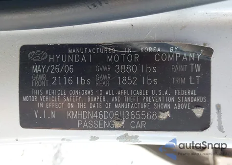 2006 Hyundai Elantra Gls/Limited from USA, damaged, VIN KMHDN46D06U365568